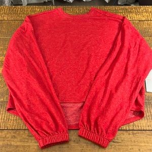 Z by Zella red with feathering high low sweatshirt size medium new with tags.
